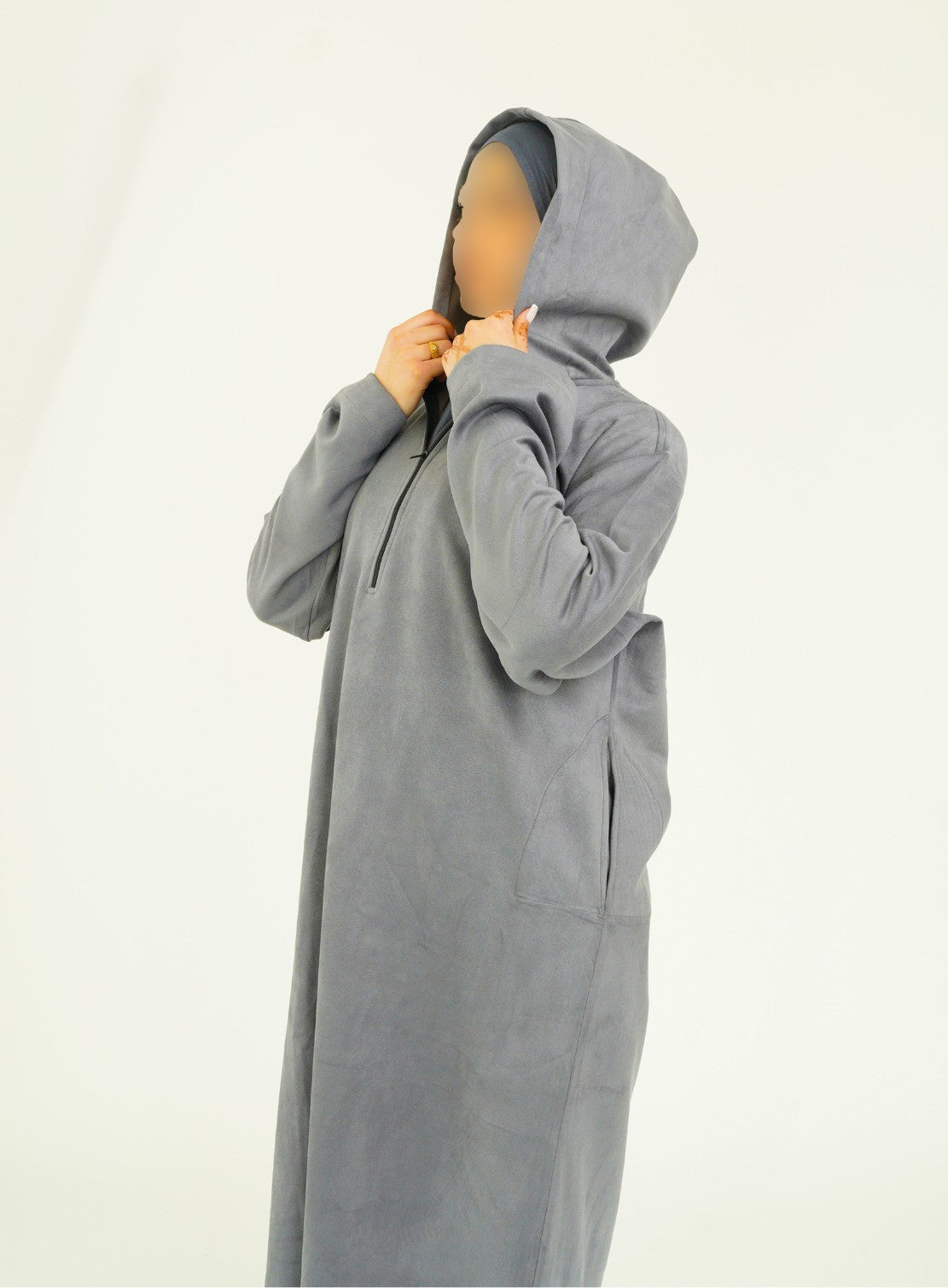 Her Light Grey Hooded Suede