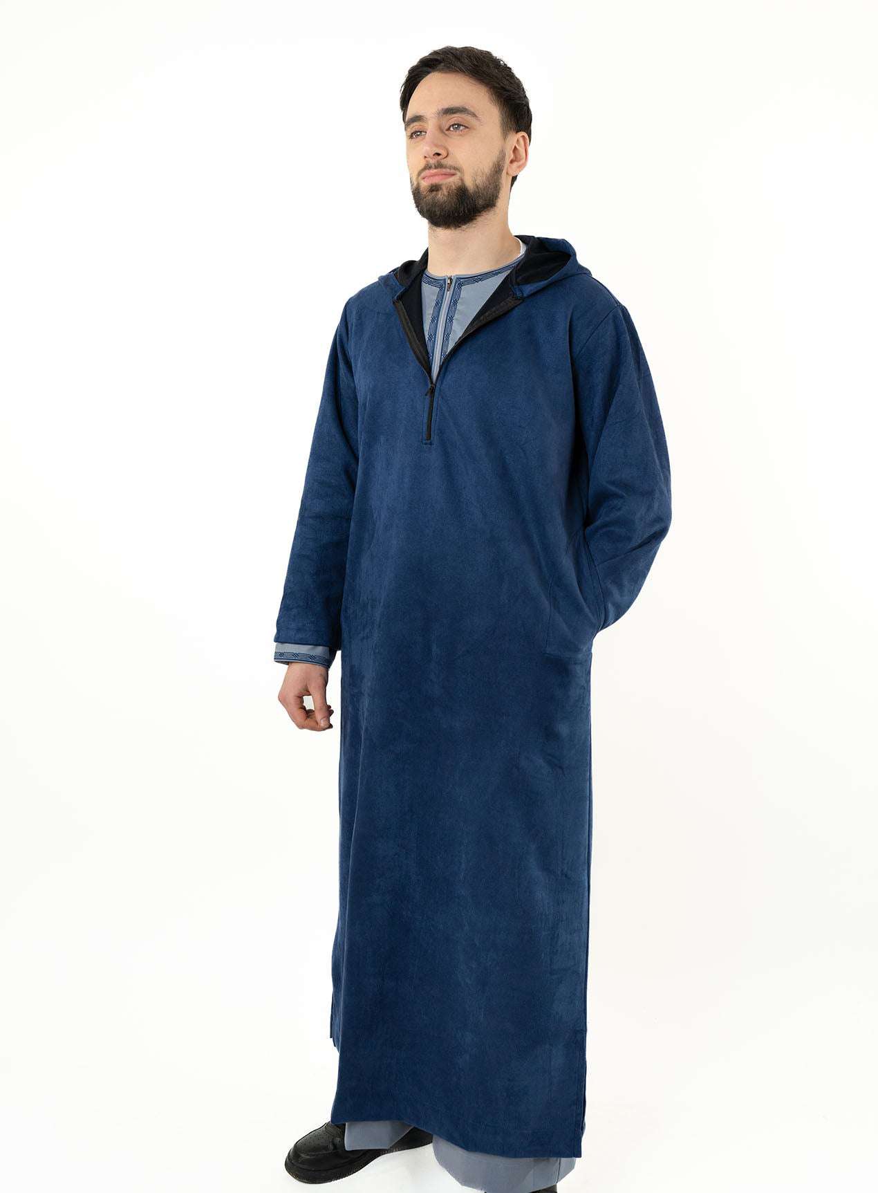 Blue Hooded Suede