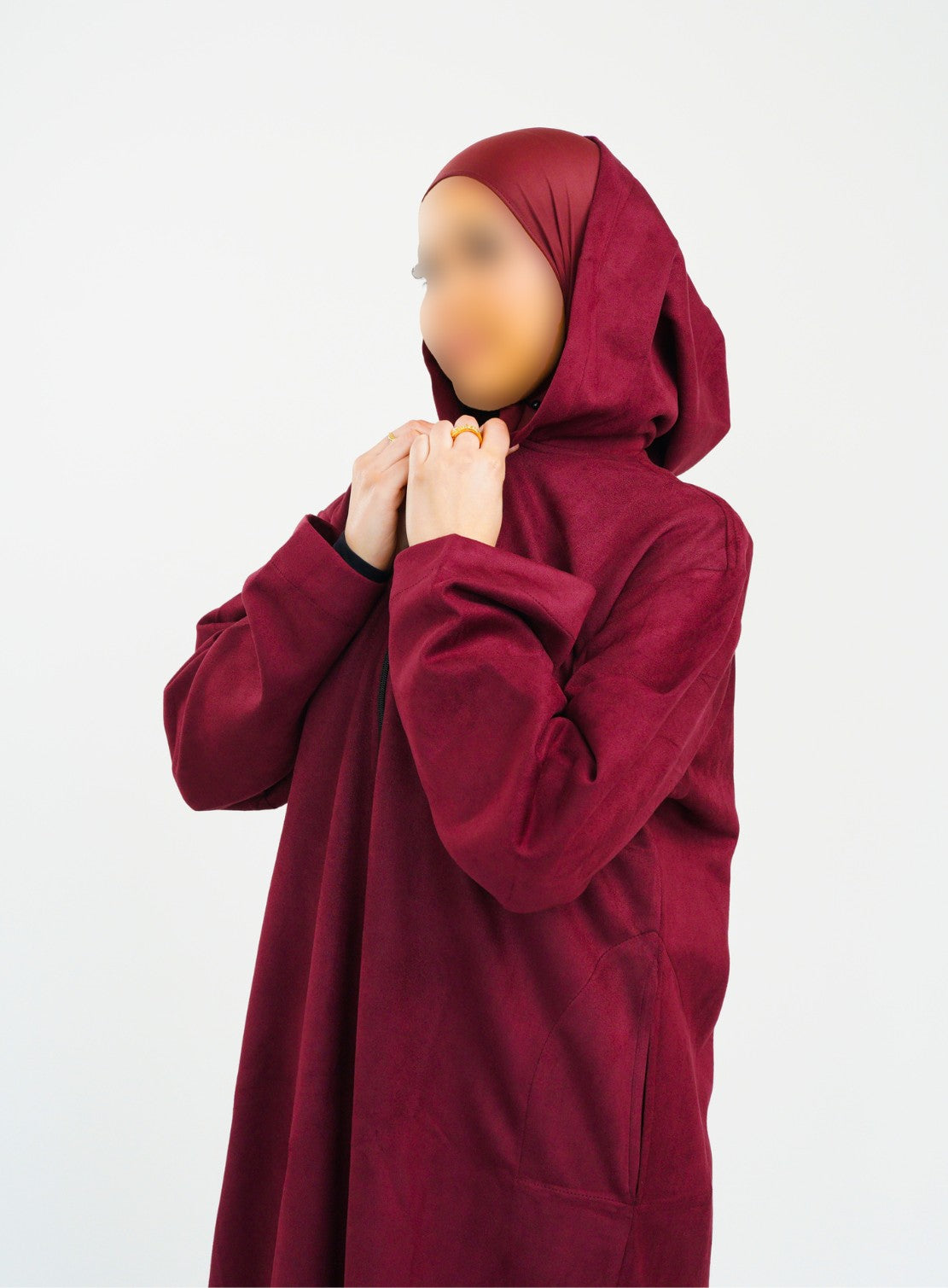 Her Maroon Hooded Suede