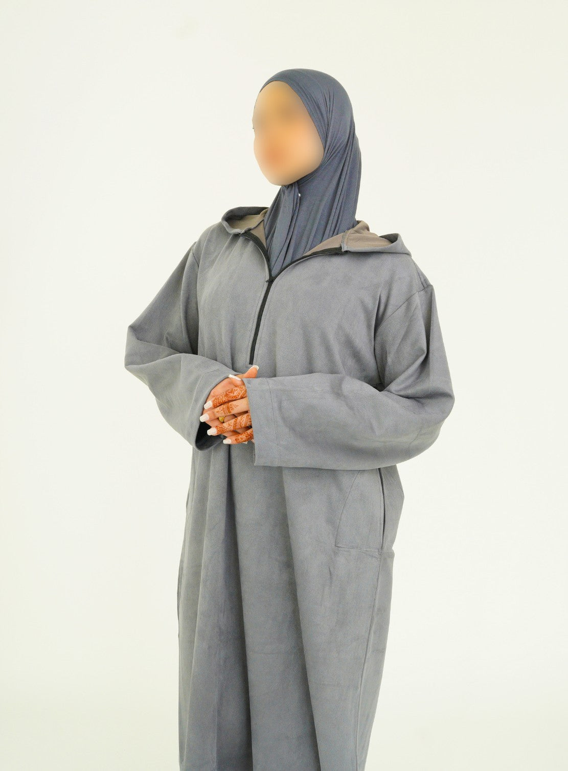 Her Light Grey Hooded Suede