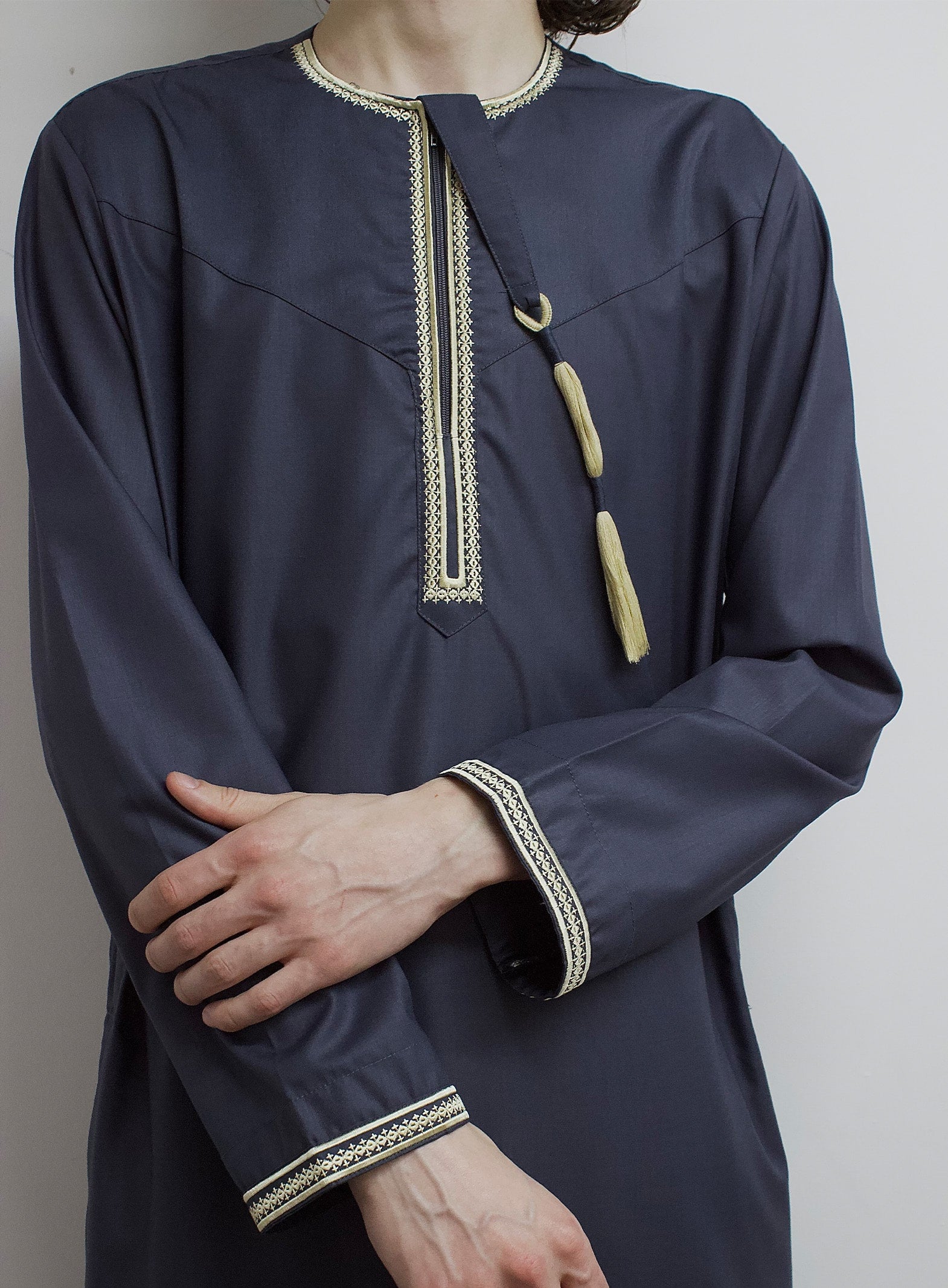 Royal Sapphire Grey Embroidered Omani