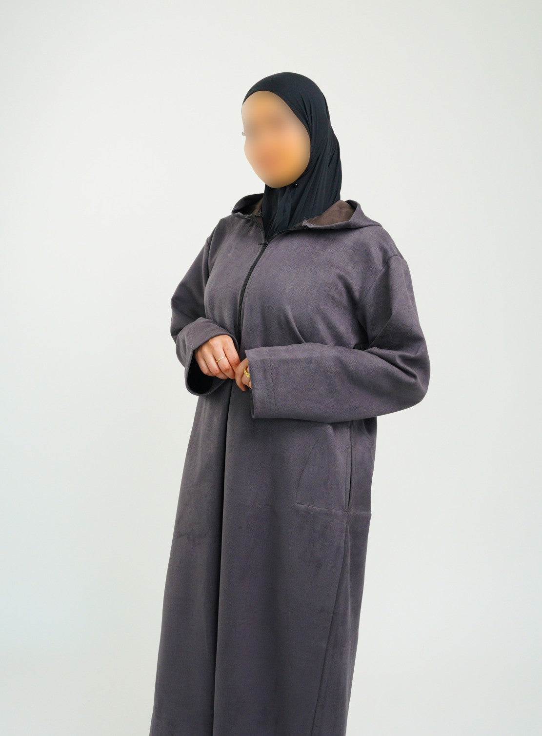 Her Dark Grey Hooded Suede