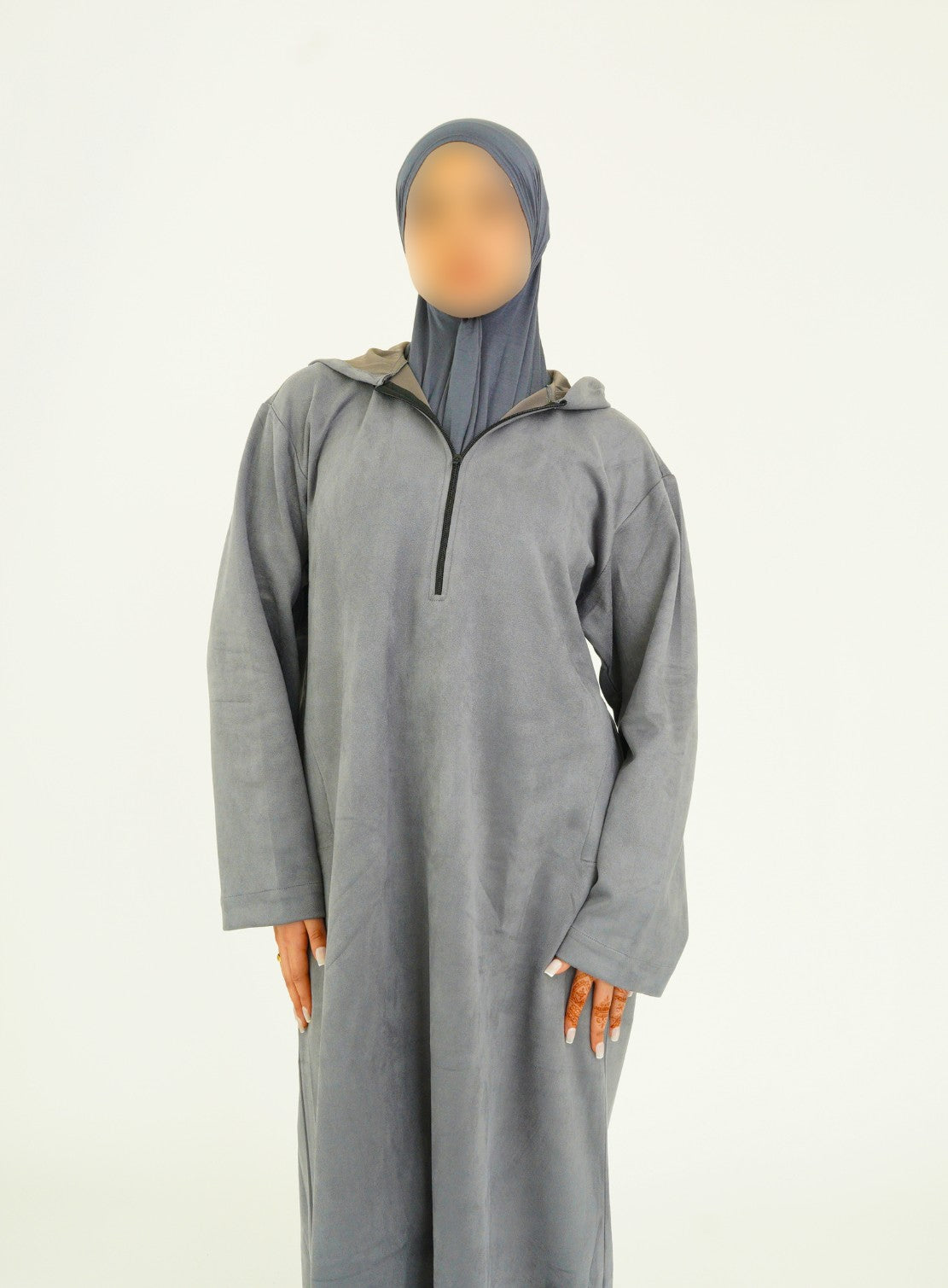 Her Light Grey Hooded Suede
