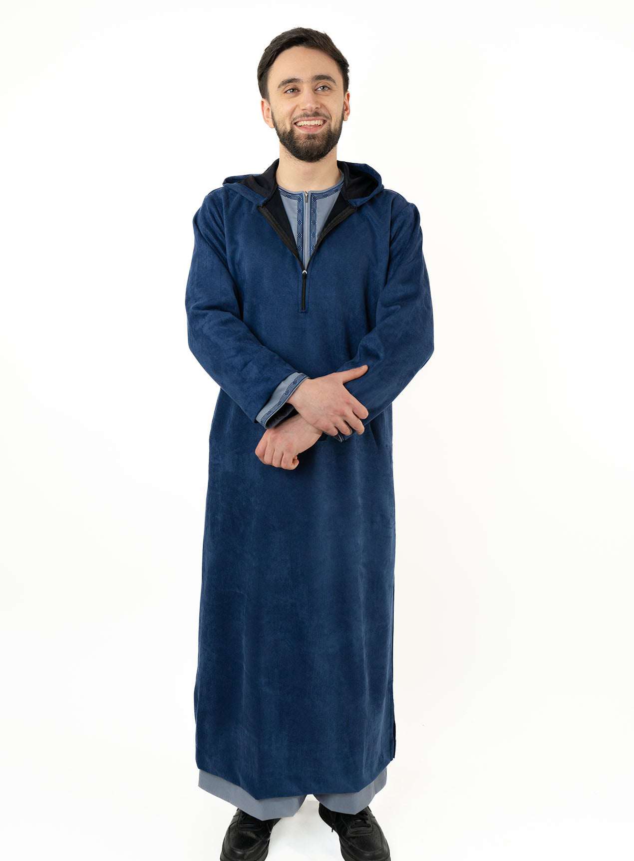 Blue Hooded Suede