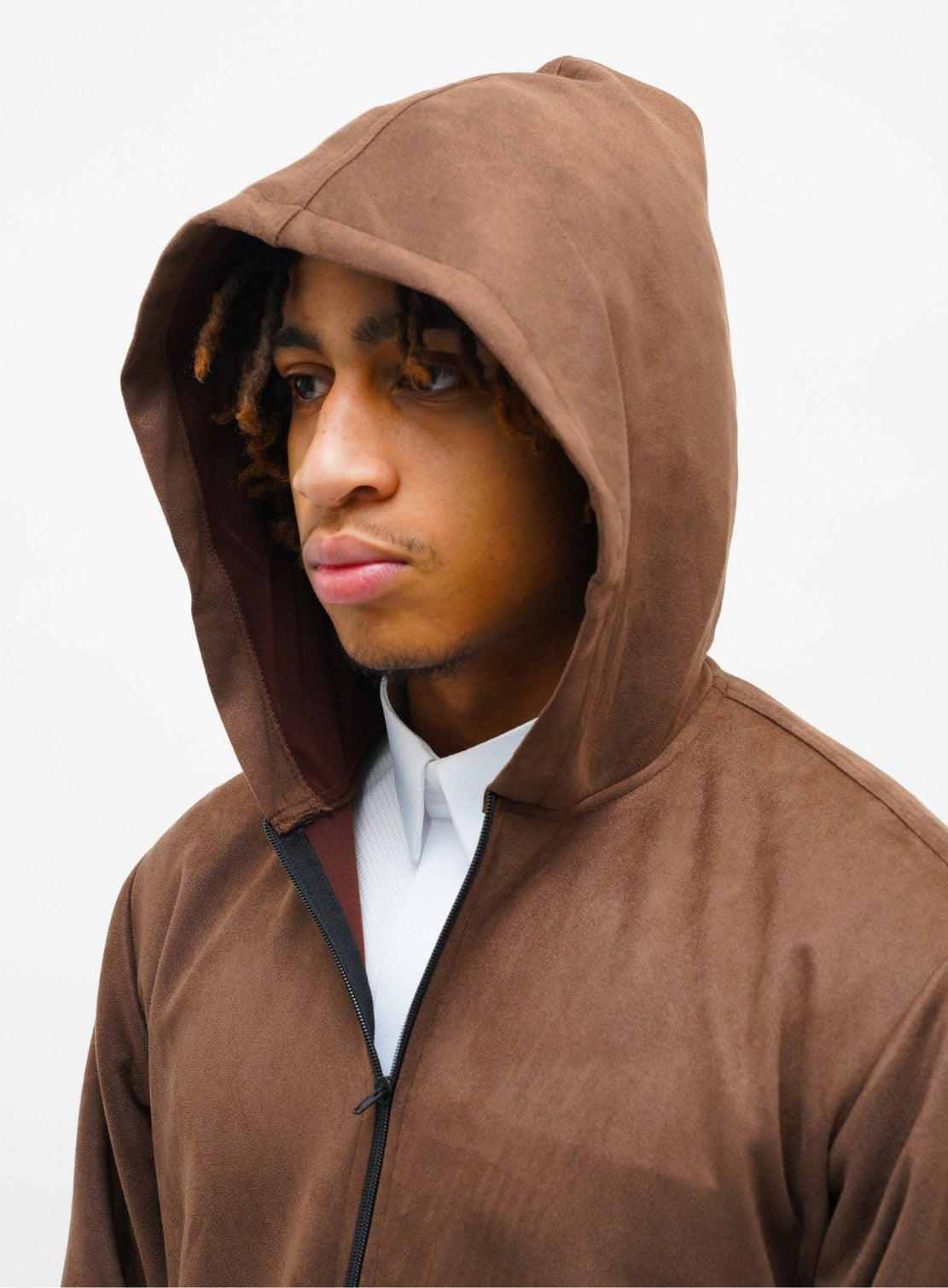 Brown Hooded Suede