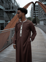 Royal Chocolate Brown Embroidered Omani - YunesThobes