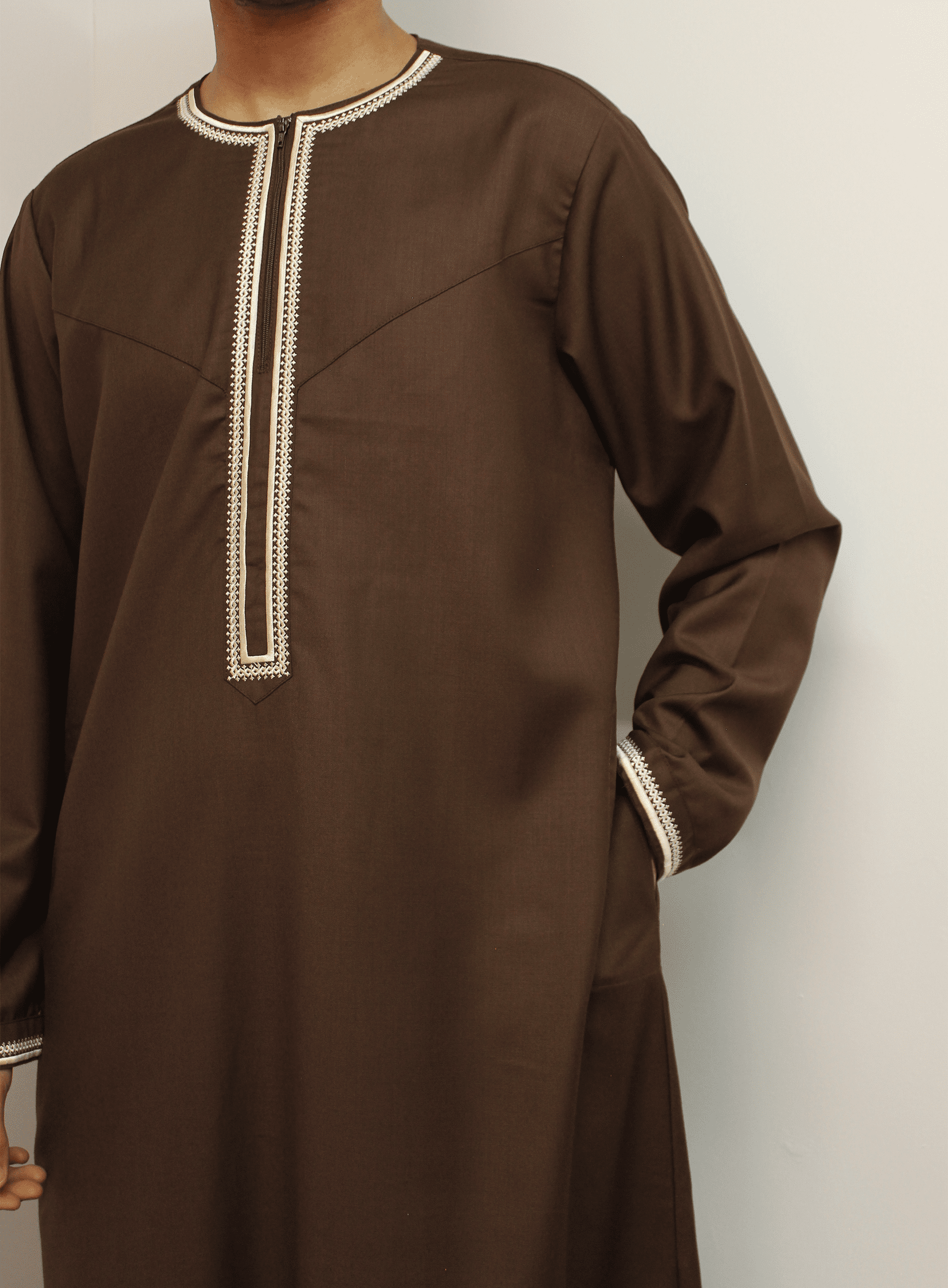 Royal Chocolate Brown Embroidered Omani - YunesThobes